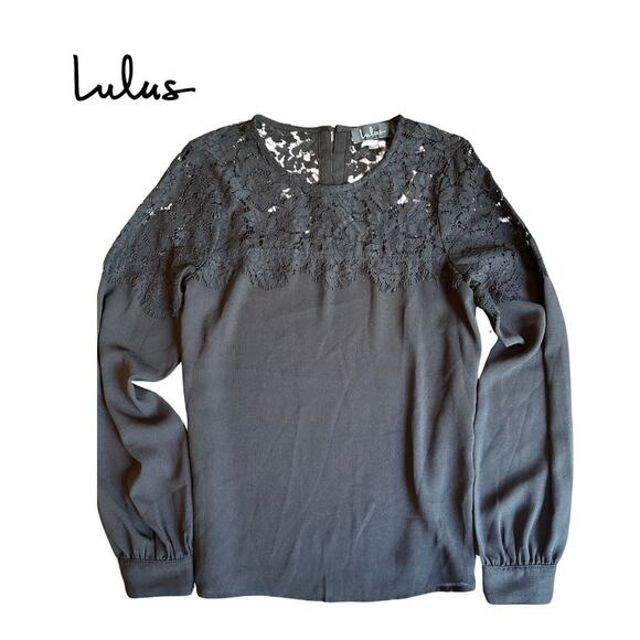 Lulus Tops - Lulu’s “Picture This” Black Long Slevve Floral Lace Blouse
